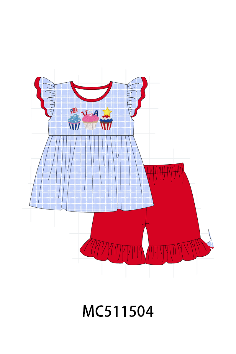 PO75 Blue plaid Patriotic cupcaker embroidery collection