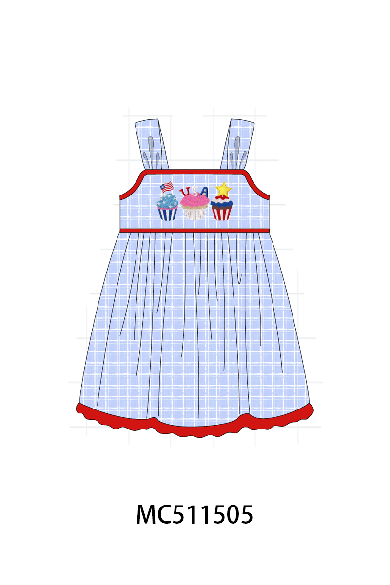 PO75 Blue plaid Patriotic cupcaker embroidery collection