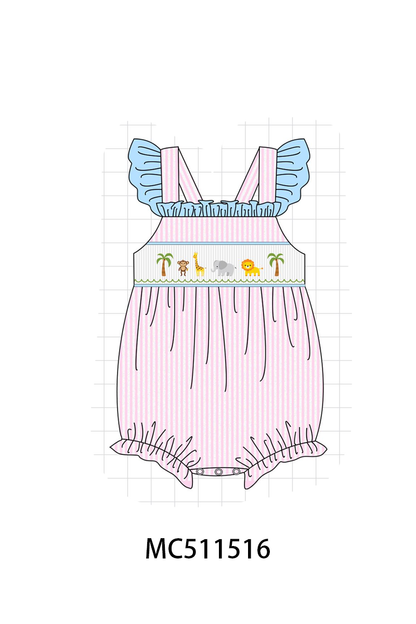 PO75 Pink stripe animal smocked collection