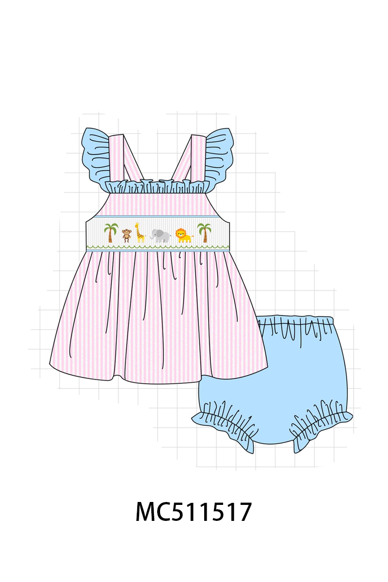 PO75 Pink stripe animal smocked collection