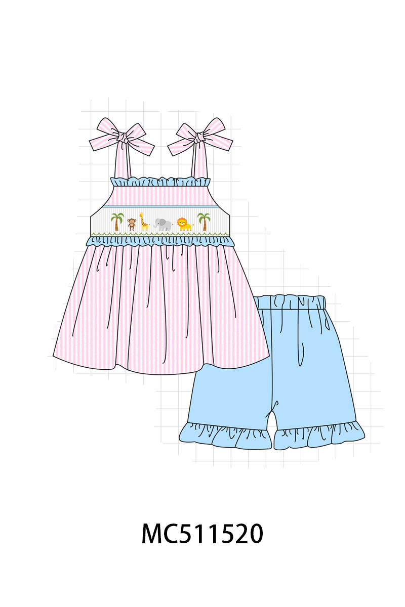 PO75 Pink stripe animal smocked collection