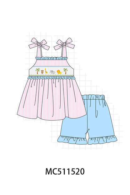 PO75 Pink stripe animal smocked collection