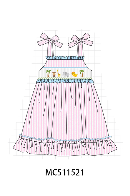 PO75 Pink stripe animal smocked collection