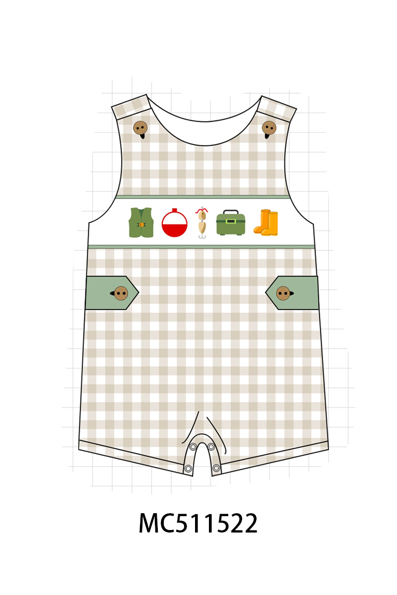 PO75 Green fishing embroidery gingham collection