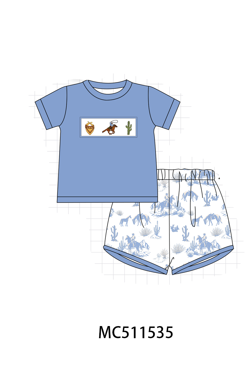 PO75 Pink&blue west cowboy embroidery collection