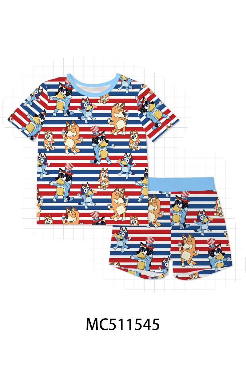 PO75 Red&blue stripe character bamboo pajama collection