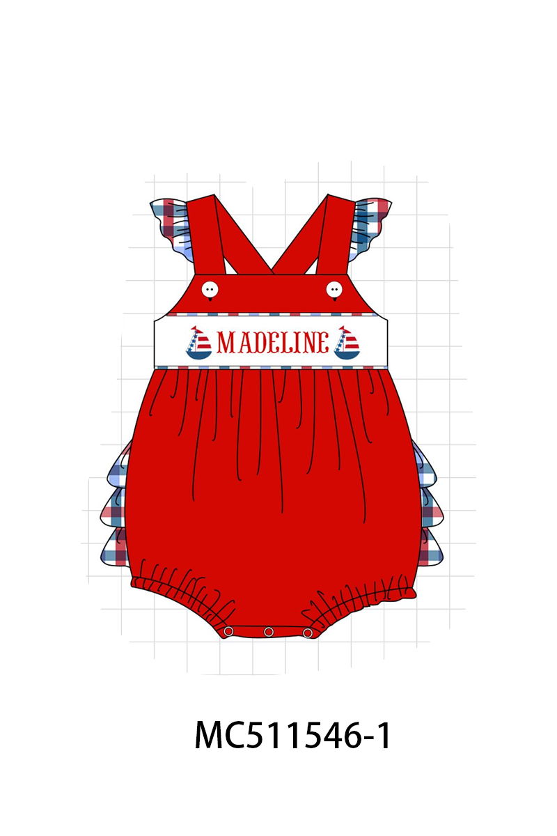 PO75 Red Patriotic sailboat monogram gingham embroidery collection