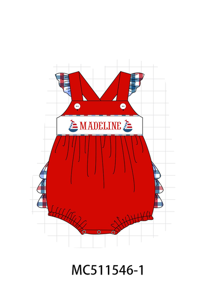 PO75 Red Patriotic sailboat monogram gingham embroidery collection