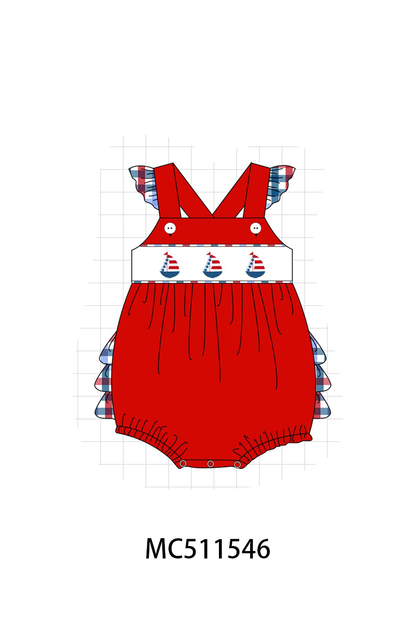 PO75 Red Patriotic sailboat embroidery gingham collection