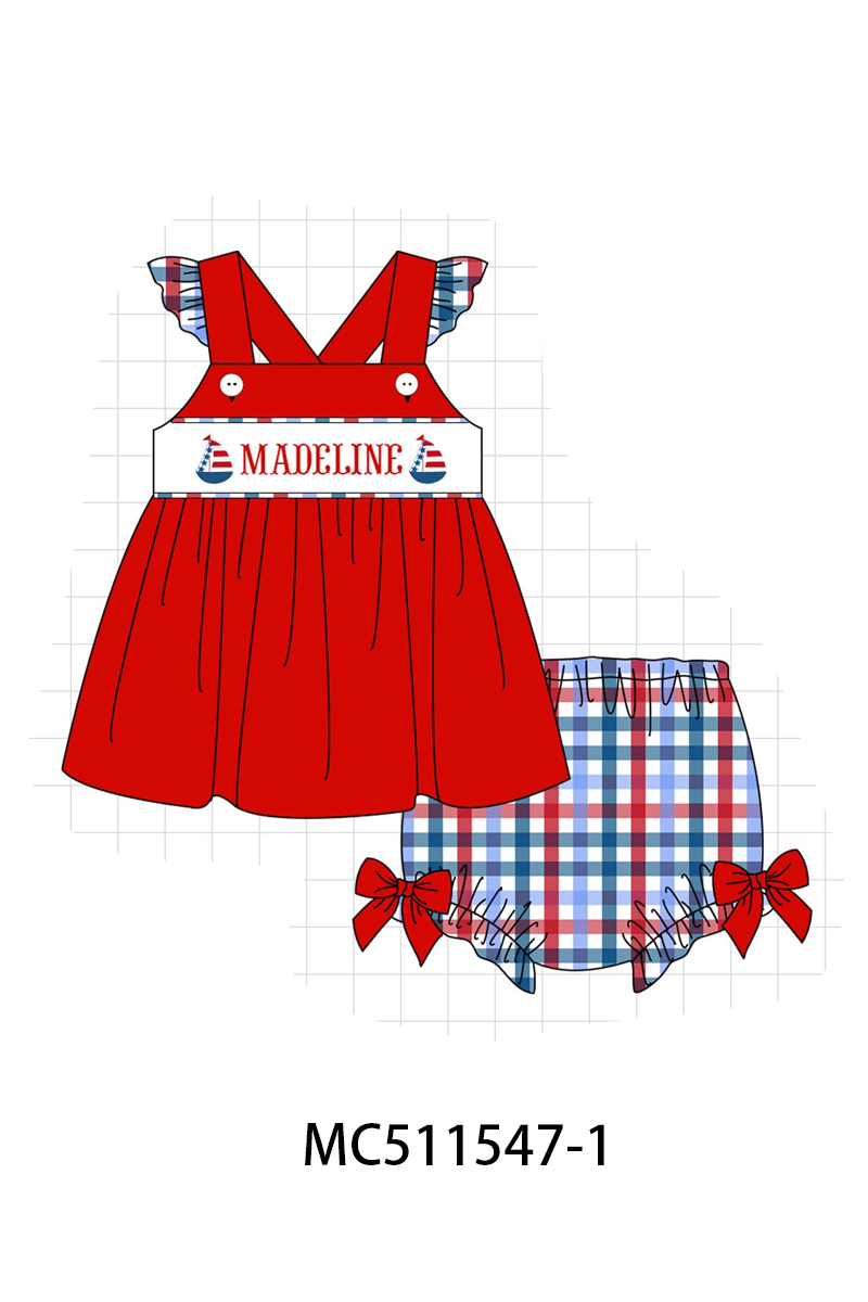 PO75 Red Patriotic sailboat monogram gingham embroidery collection