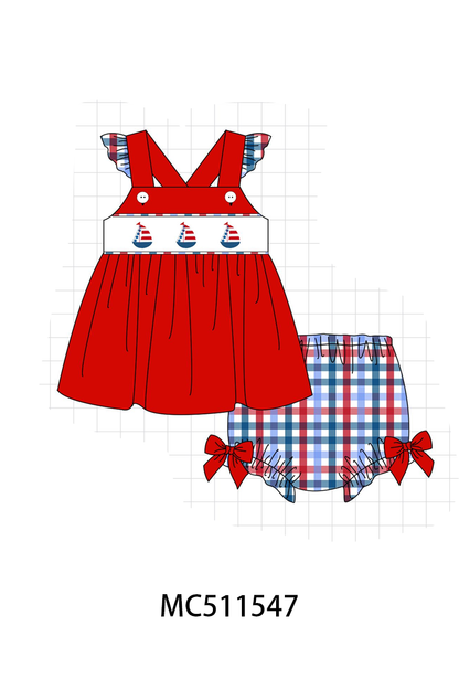 PO75 Red Patriotic sailboat embroidery gingham collection