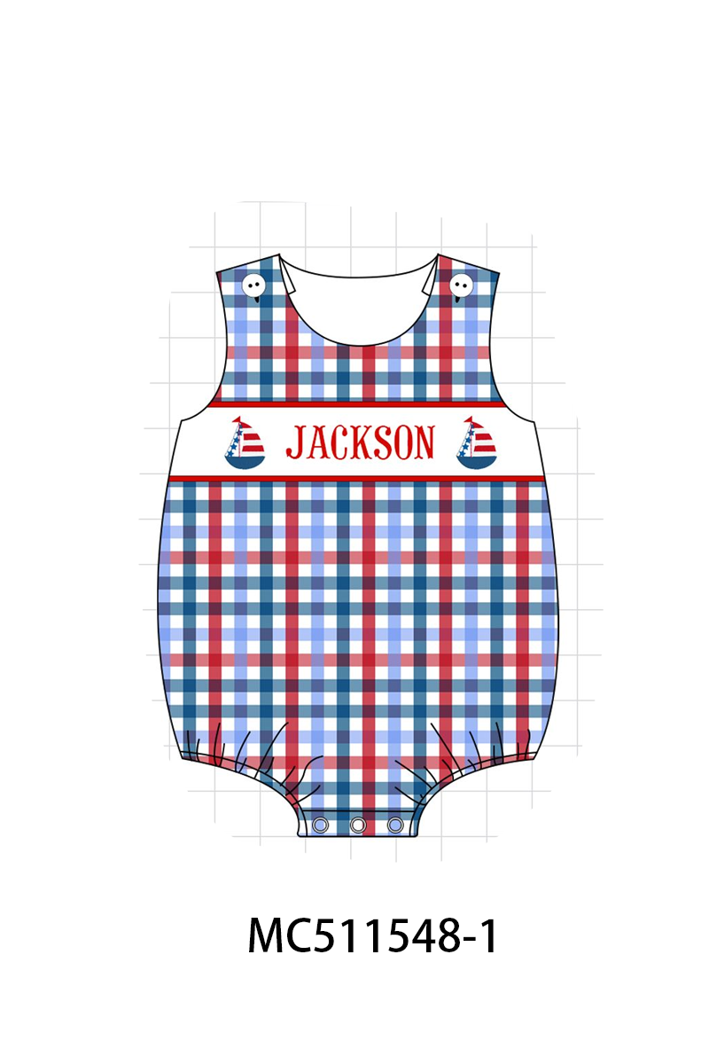 PO75 Red Patriotic sailboat monogram gingham embroidery collection
