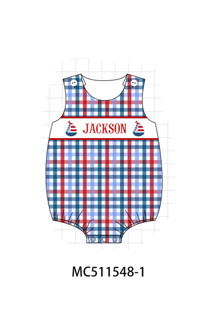 PO75 Red Patriotic sailboat monogram gingham embroidery collection