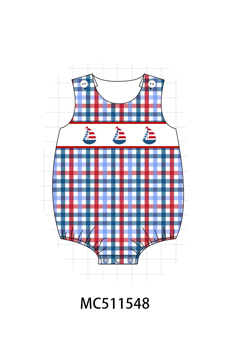 PO75 Red Patriotic sailboat embroidery gingham collection