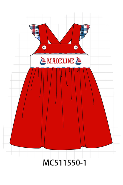PO75 Red Patriotic sailboat monogram gingham embroidery collection