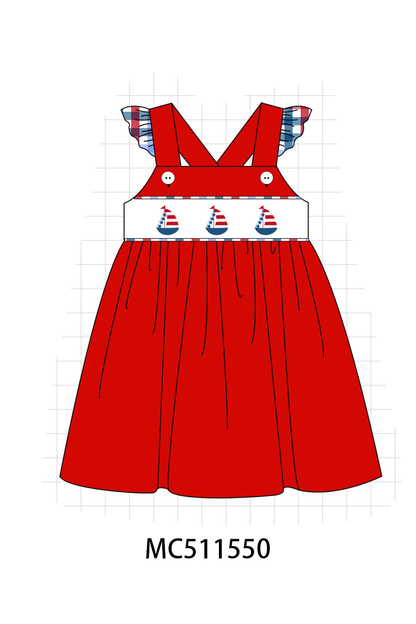 PO75 Red Patriotic sailboat embroidery gingham collection