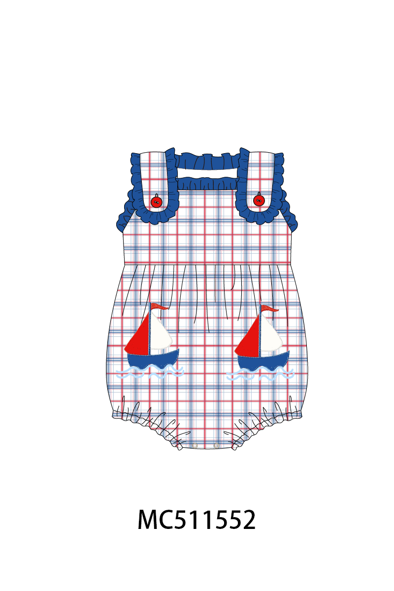 PO75 Blue sailboat applique plaid collection