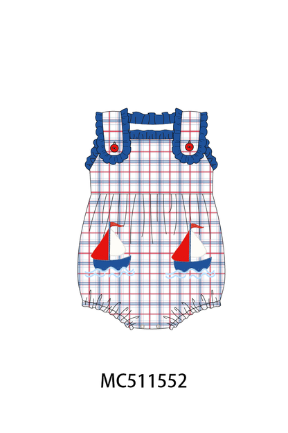 PO75 Blue sailboat applique plaid collection
