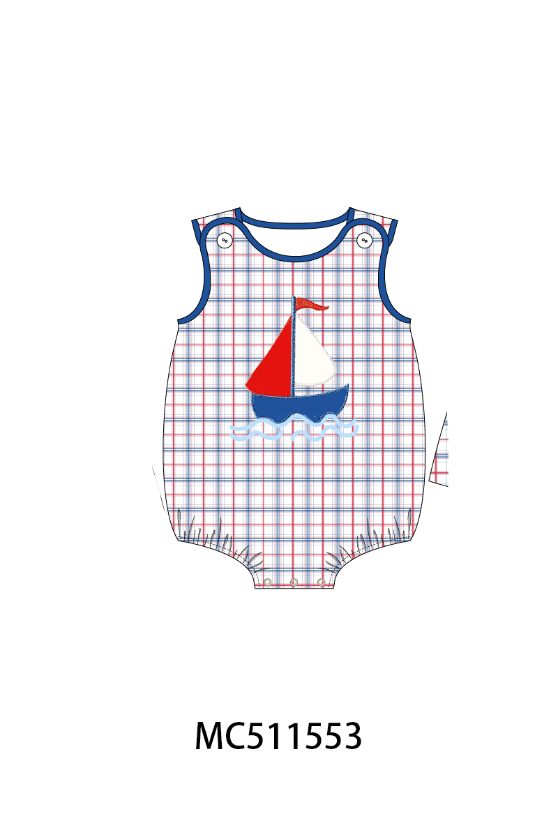 PO75 Blue sailboat applique plaid collection
