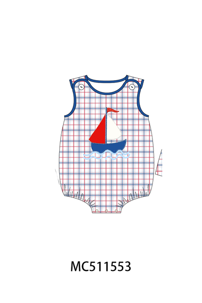 PO75 Blue sailboat applique plaid collection