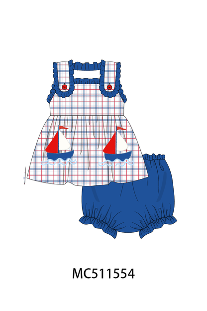 PO75 Blue sailboat applique plaid collection