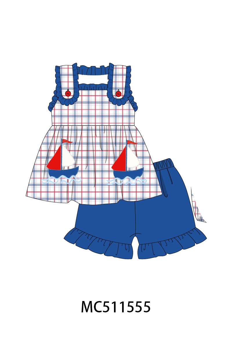 PO75 Blue sailboat applique plaid collection