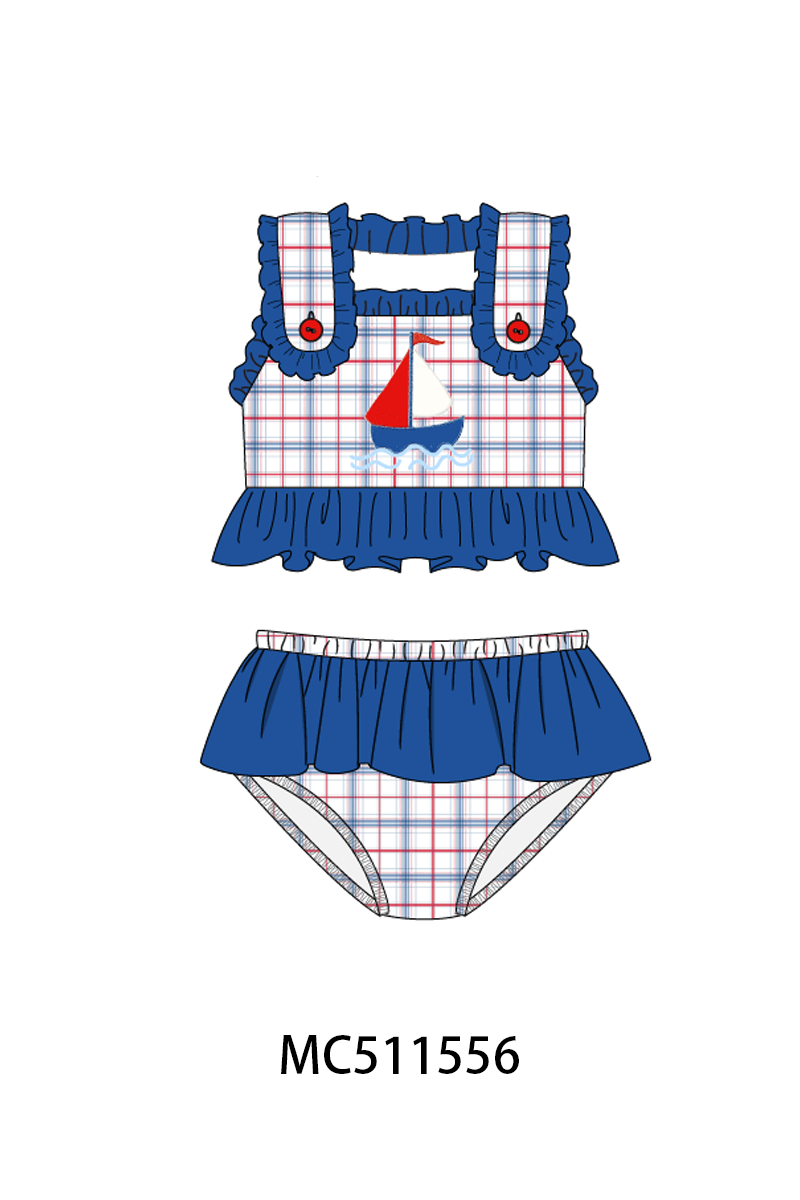 PO75 Blue sailboat applique plaid collection