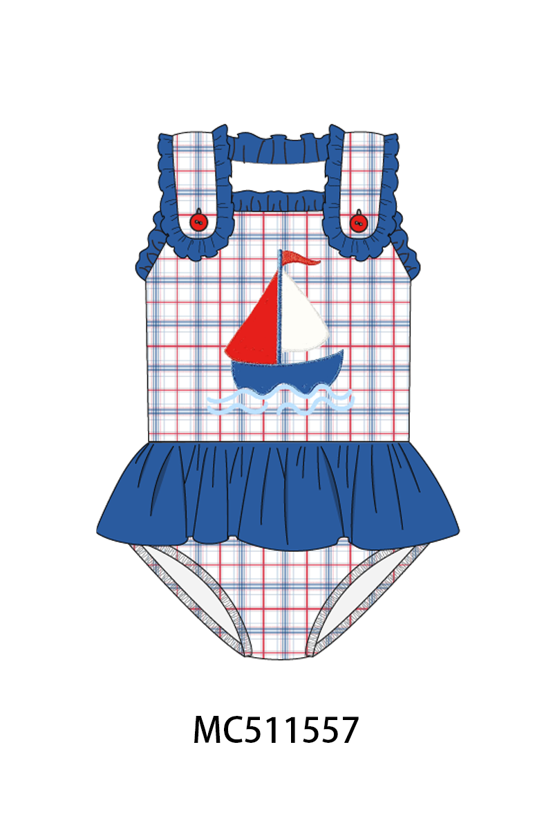 PO75 Blue sailboat applique plaid collection