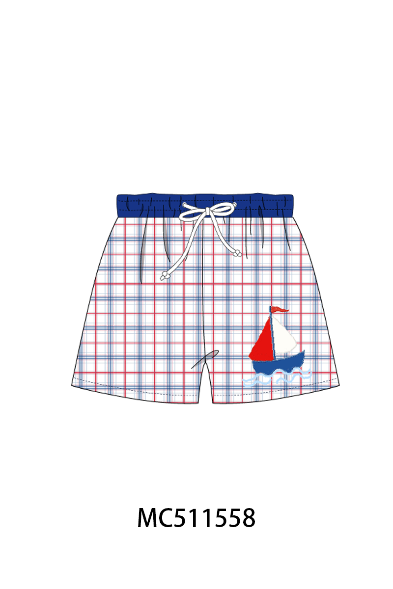 PO75 Blue sailboat applique plaid collection
