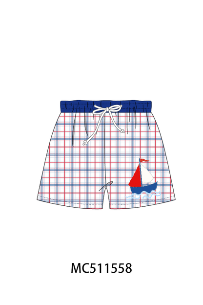 PO75 Blue sailboat applique plaid collection