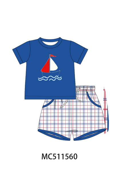 PO75 Blue sailboat applique plaid collection