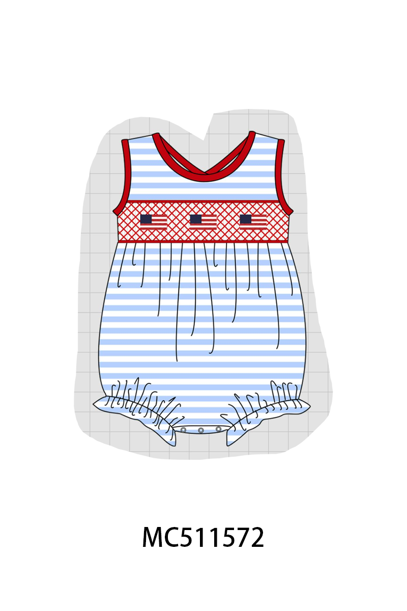 PO75 Blue stripe Patriotic flag smocked collection