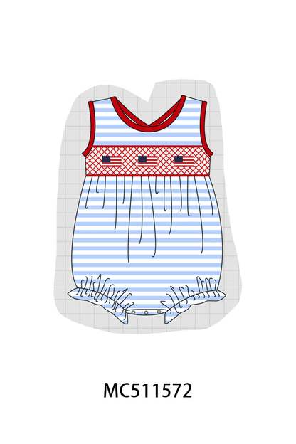 PO75 Blue stripe Patriotic flag smocked collection