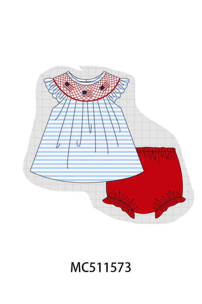 PO75 Blue stripe Patriotic flag smocked collection