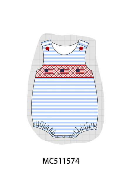 PO75 Blue stripe Patriotic flag smocked collection