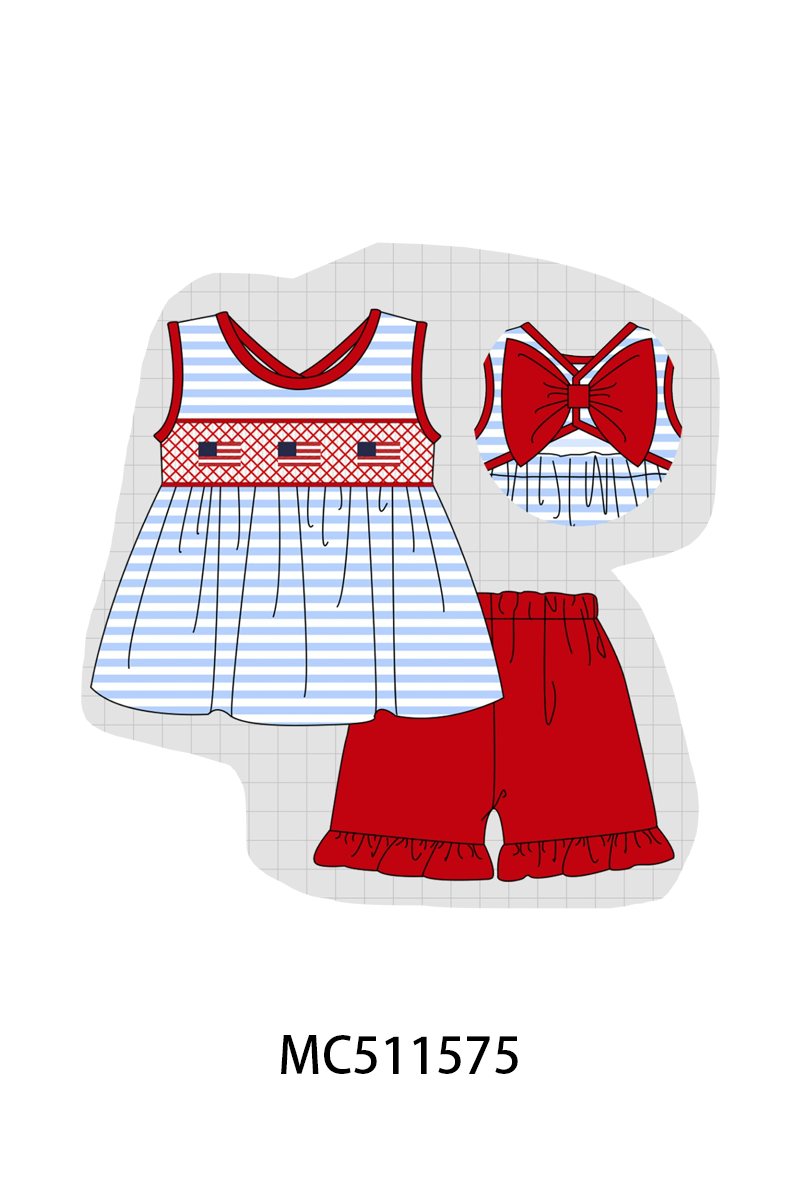 PO75 Blue stripe Patriotic flag smocked collection
