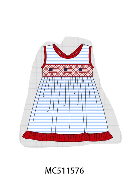 PO75 Blue stripe Patriotic flag smocked collection