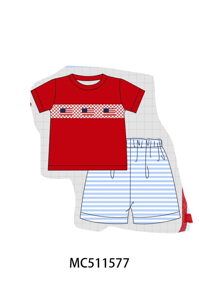 PO75 Blue stripe Patriotic flag smocked collection