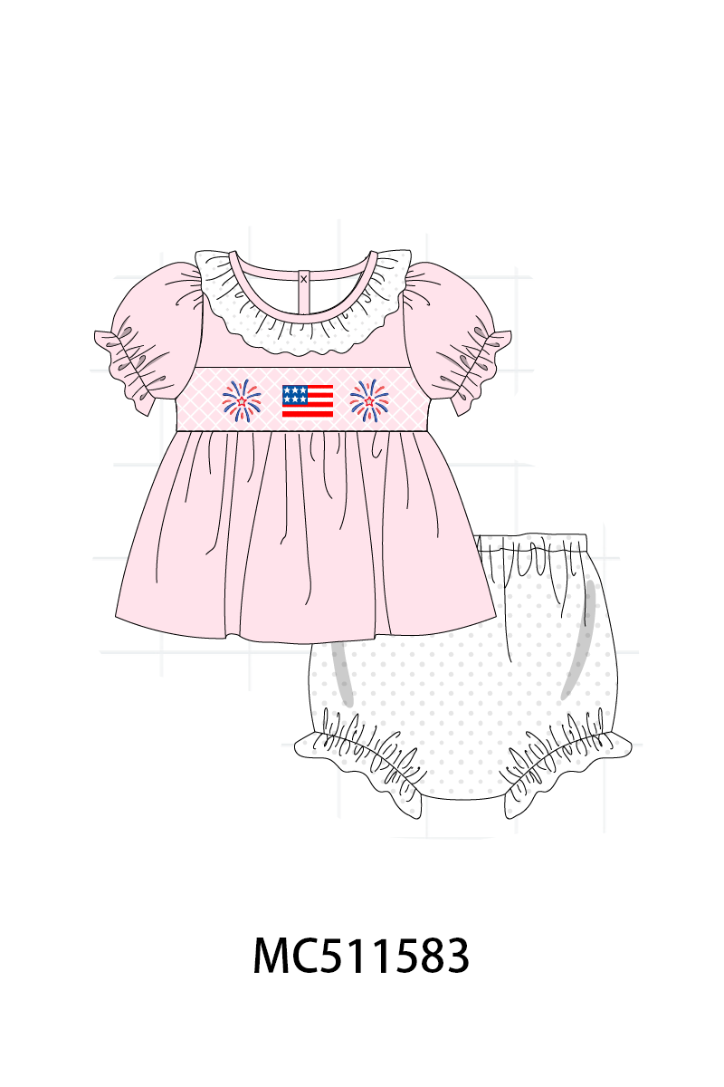 PO75 Pink Patriotic flag firework embroidery collection