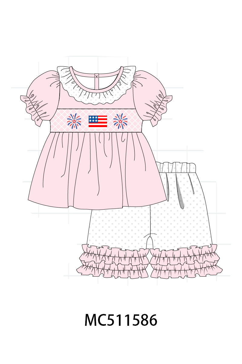 PO75 Pink Patriotic flag firework embroidery collection