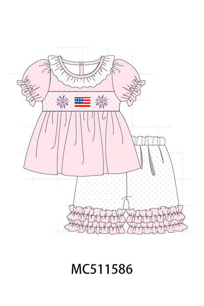 PO75 Pink Patriotic flag firework embroidery collection