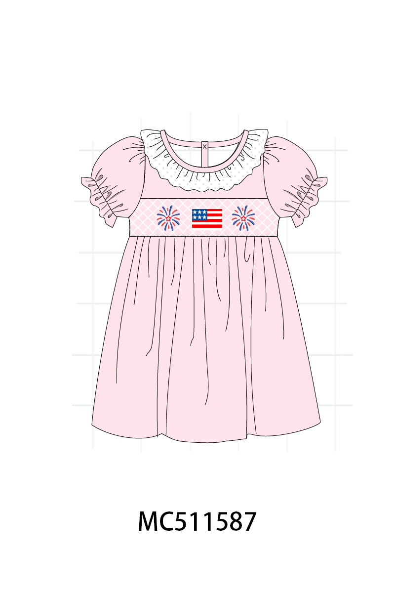 PO75 Pink Patriotic flag firework embroidery collection