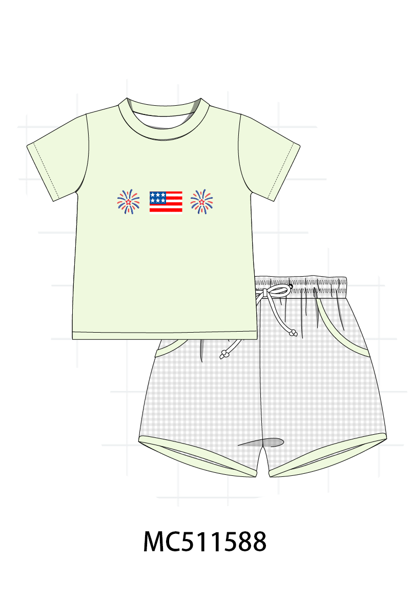 PO75 Pink Patriotic flag firework embroidery collection