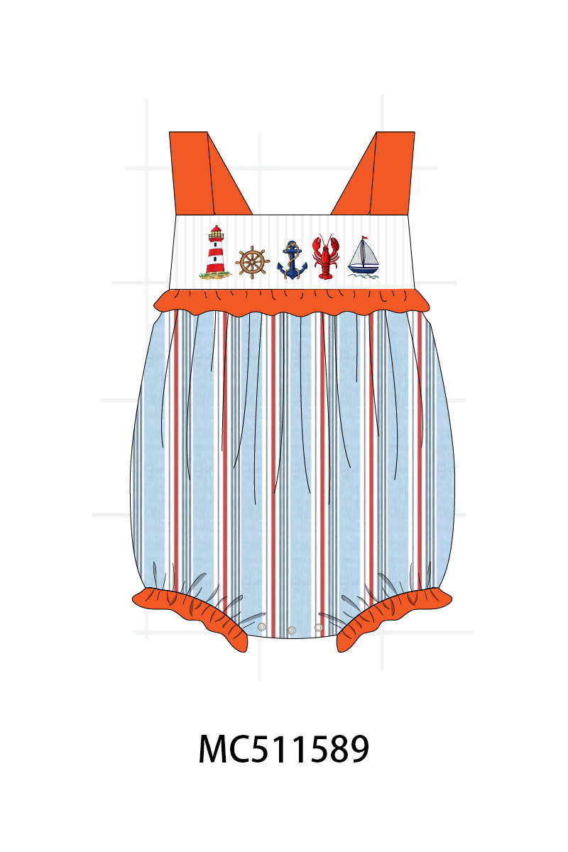 PO75 Orange sailboat lobster smocked stripe collection
