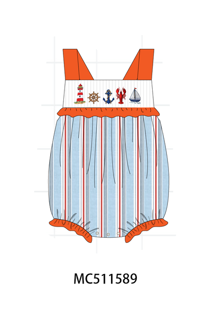 PO75 Orange sailboat lobster smocked stripe collection