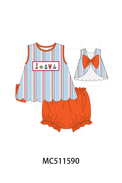 PO75 Orange sailboat lobster smocked stripe collection