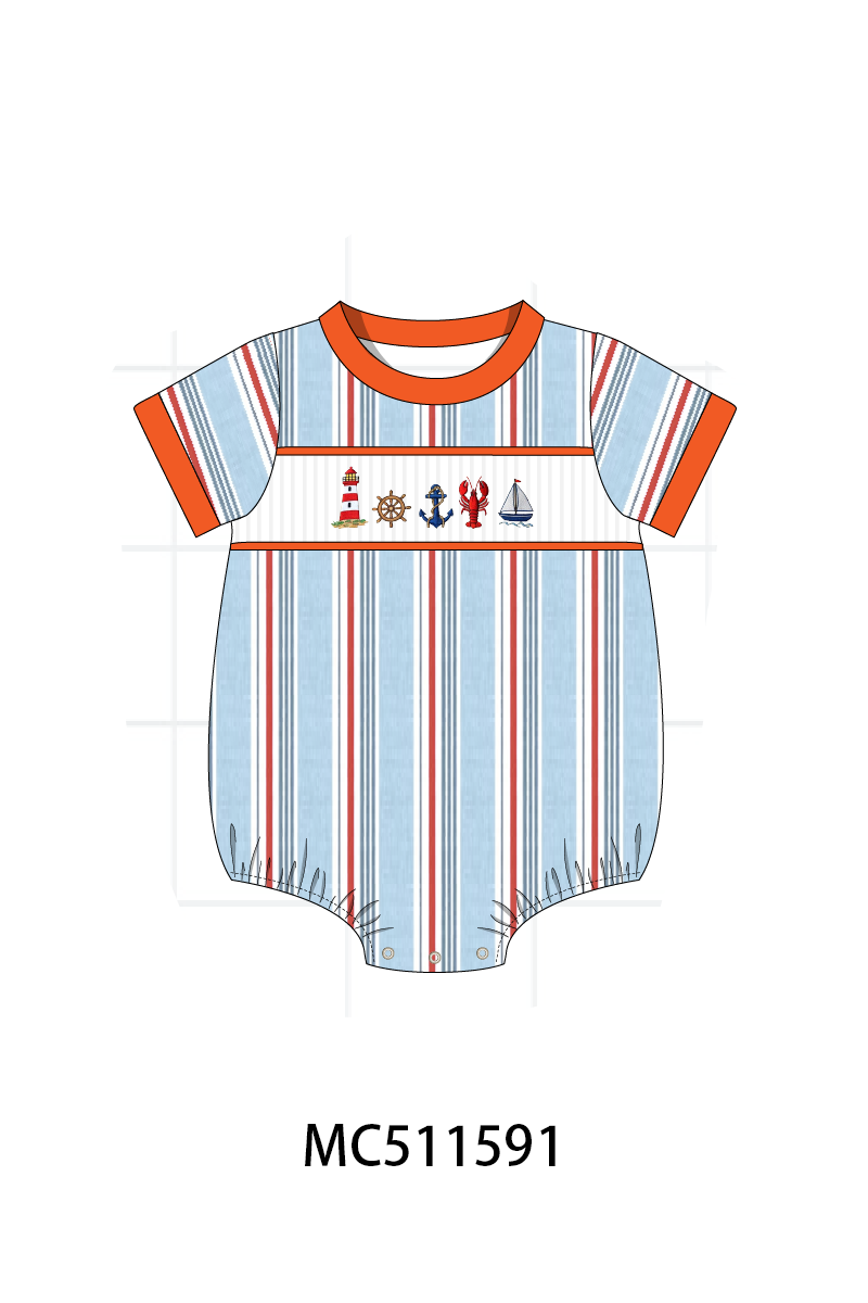 PO75 Orange sailboat lobster smocked stripe collection