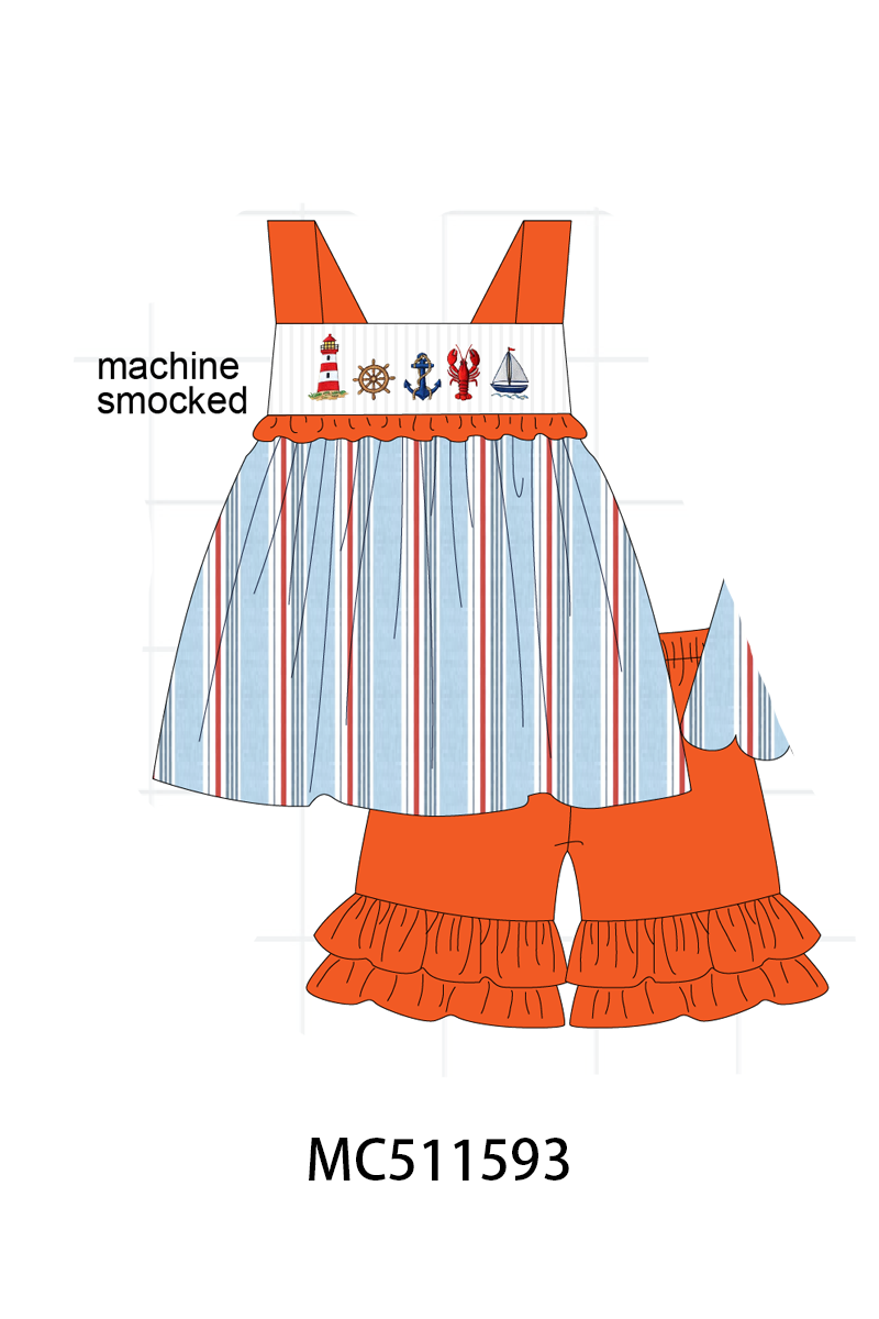 PO75 Orange sailboat lobster smocked stripe collection