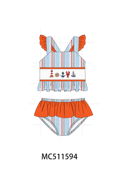 PO75 Orange sailboat lobster smocked stripe collection