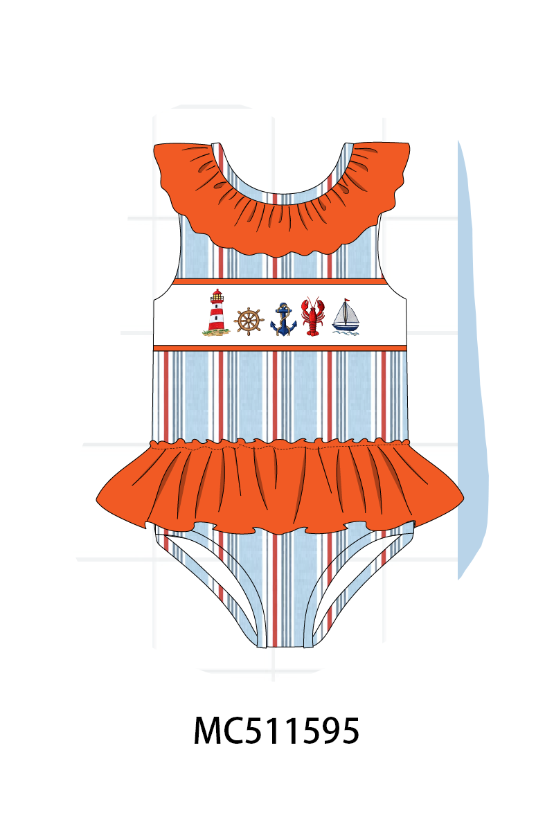 PO75 Orange sailboat lobster smocked stripe collection